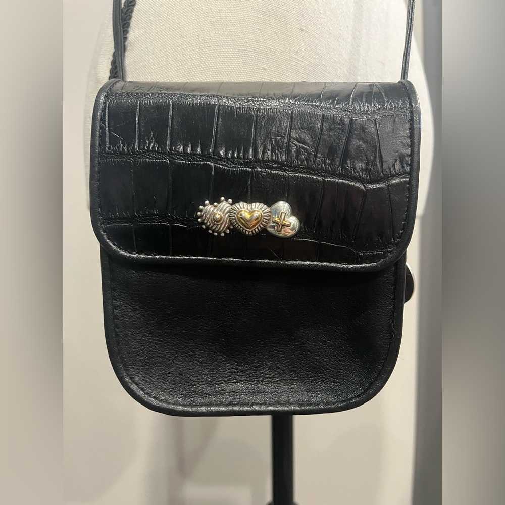 Brighton Black Leather Crossbody with Mixed Metal Heart Accents